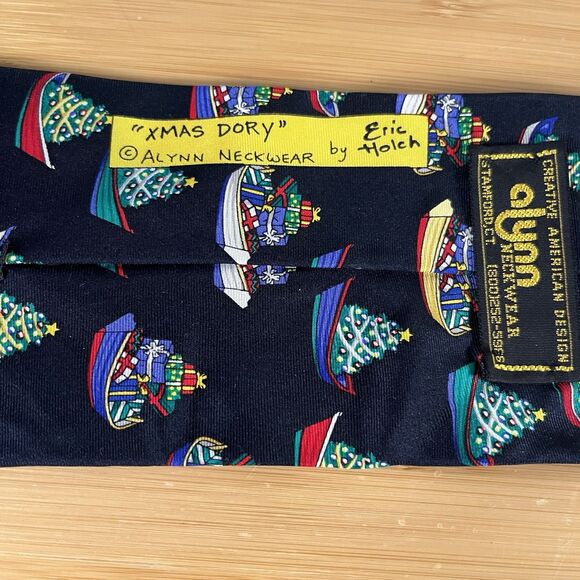 Vintage Alynn Neckwear by Eric Holch “XMAS Dory” Christmas Boat Tie Made in USA - Picture 5 of 5